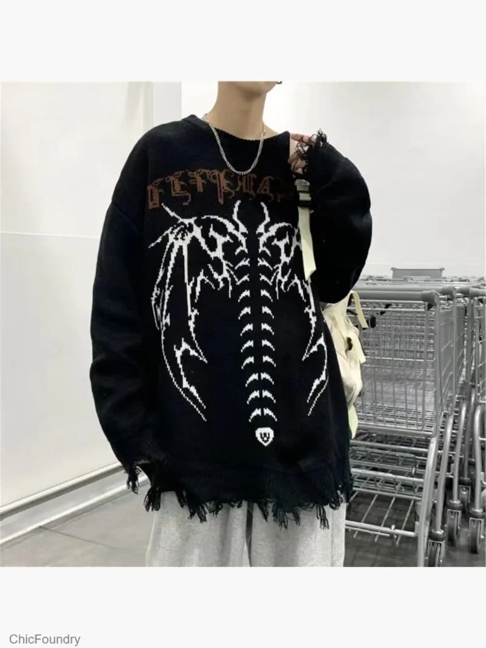 Oversized Y2K Goth Punk Harajuku Knit Sweater Pullover Unisex Retro Fairy